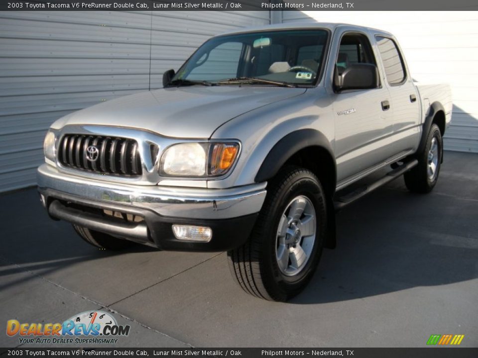 2003 Toyota Tacoma V6 PreRunner Double Cab Lunar Mist Silver Metallic / Oak Photo #7