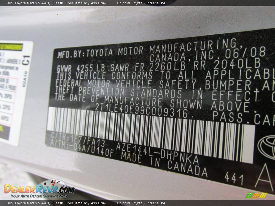 2009 Toyota Matrix S AWD Classic Silver Metallic / Ash Gray Photo #19