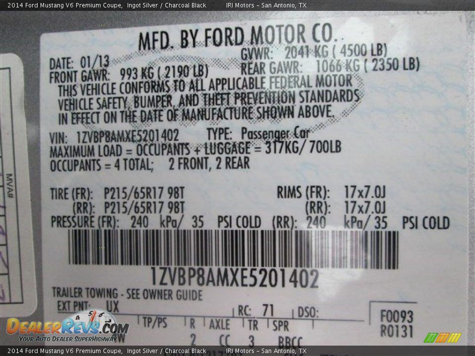 2014 Ford Mustang V6 Premium Coupe Ingot Silver / Charcoal Black Photo #13