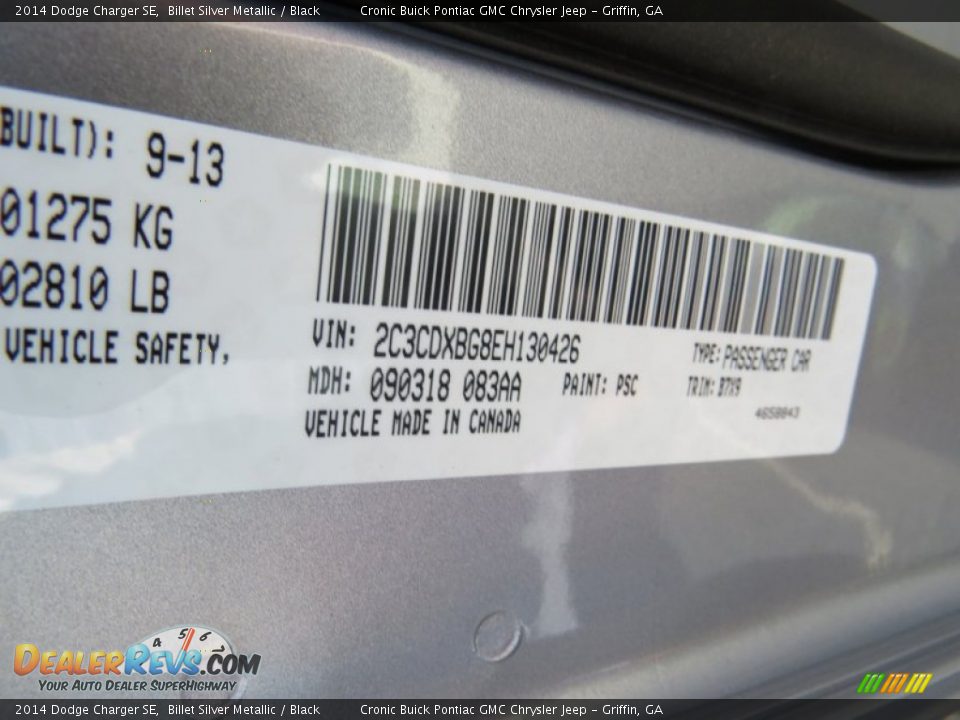 2014 Dodge Charger SE Billet Silver Metallic / Black Photo #25