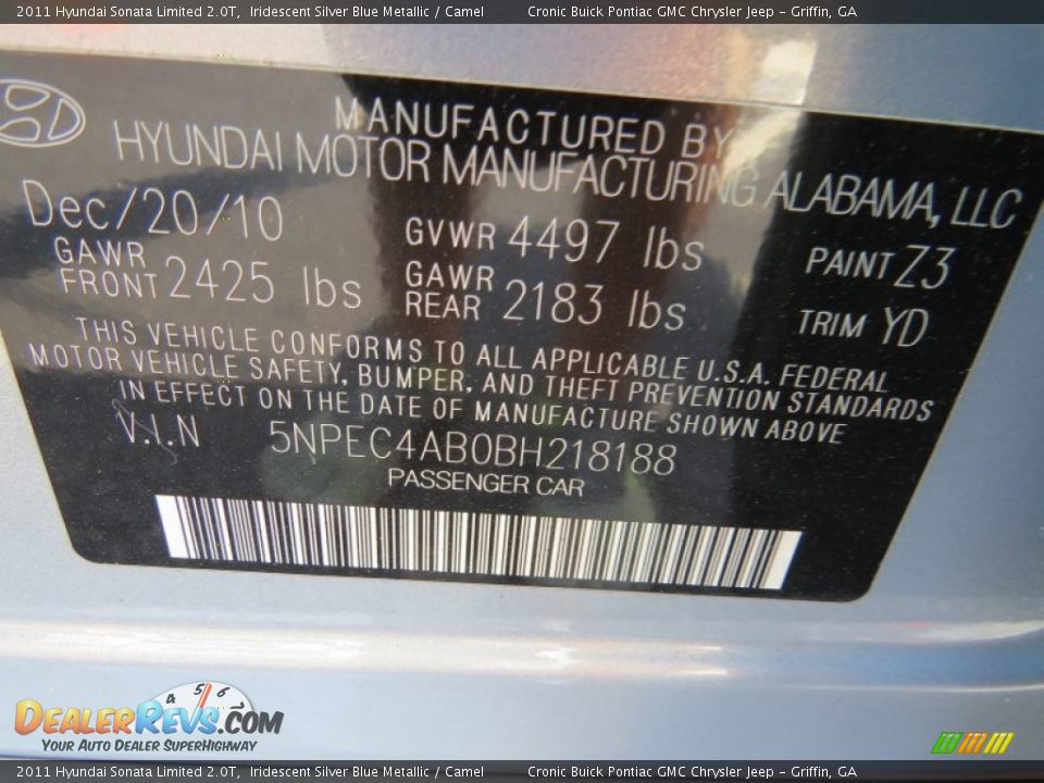 2011 Hyundai Sonata Limited 2.0T Iridescent Silver Blue Metallic / Camel Photo #28