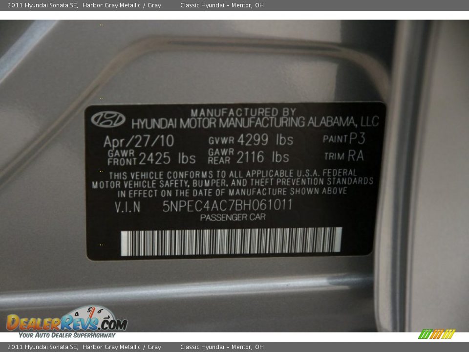 2011 Hyundai Sonata SE Harbor Gray Metallic / Gray Photo #21