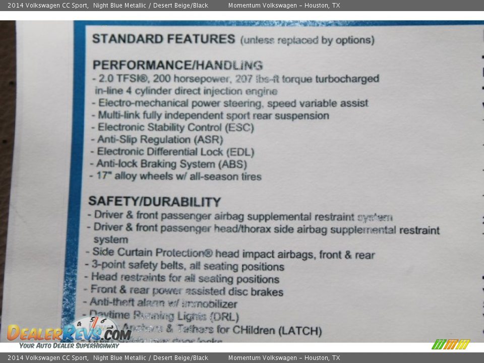 2014 Volkswagen CC Sport Night Blue Metallic / Desert Beige/Black Photo #9