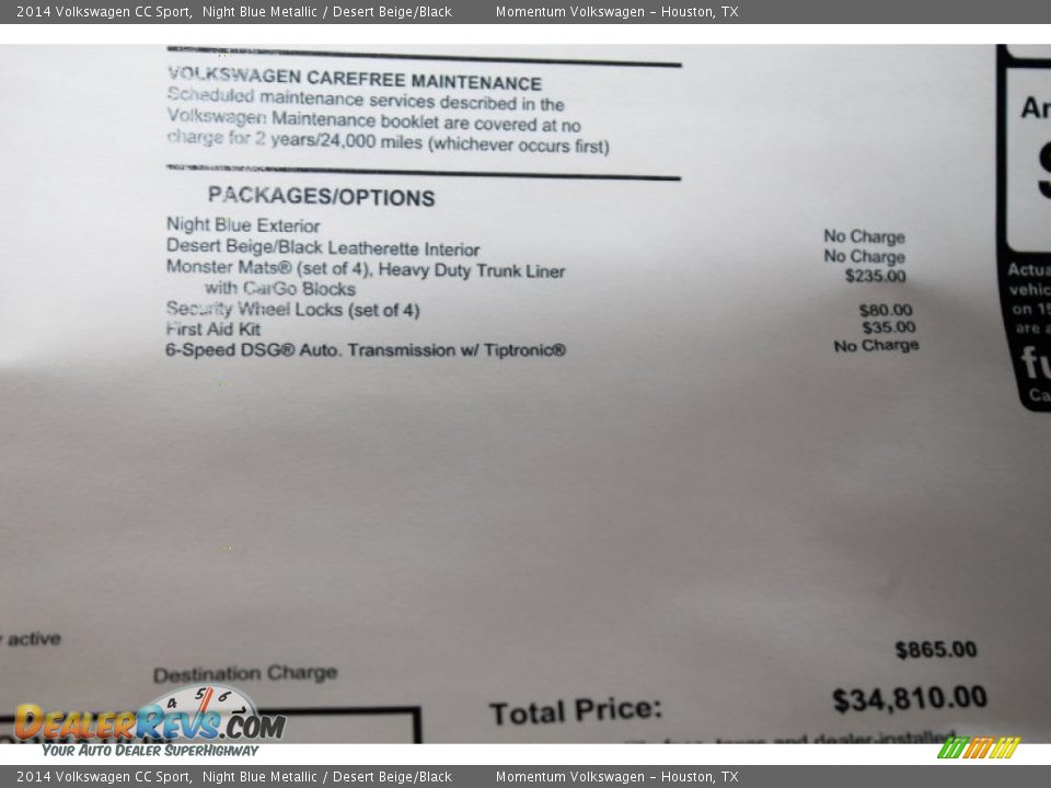 2014 Volkswagen CC Sport Night Blue Metallic / Desert Beige/Black Photo #12