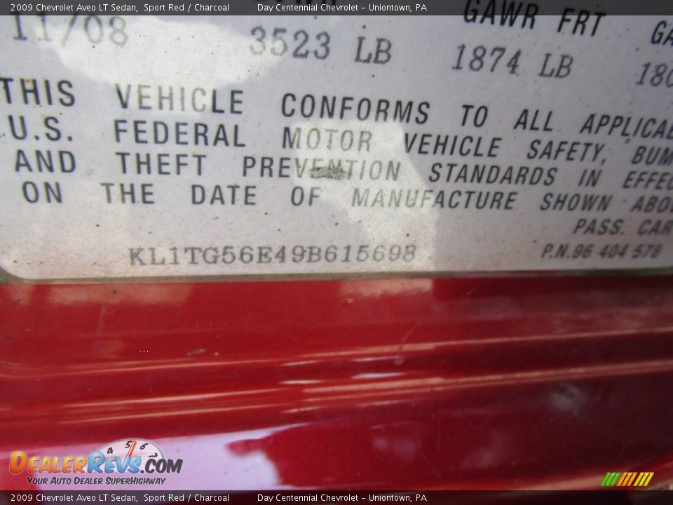 2009 Chevrolet Aveo LT Sedan Sport Red / Charcoal Photo #19