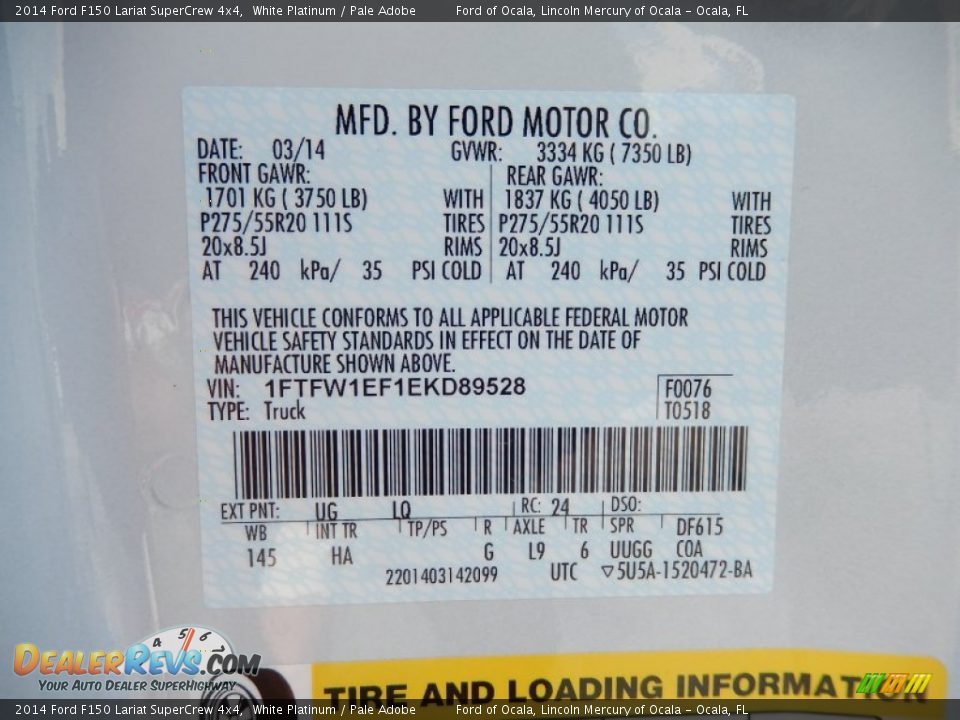 2014 Ford F150 Lariat SuperCrew 4x4 White Platinum / Pale Adobe Photo #12