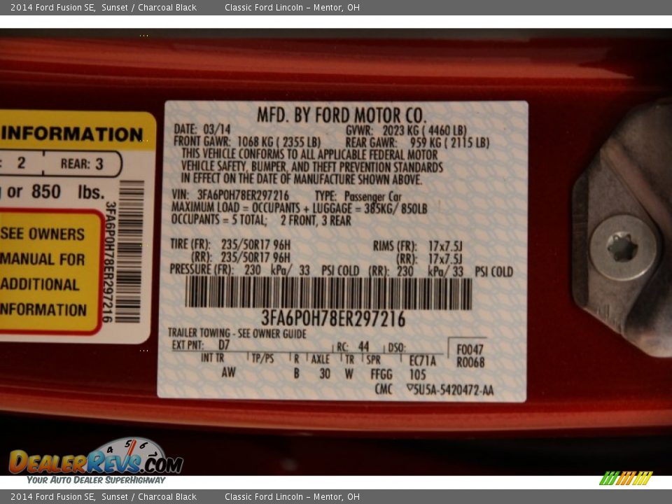 2014 Ford Fusion SE Sunset / Charcoal Black Photo #24