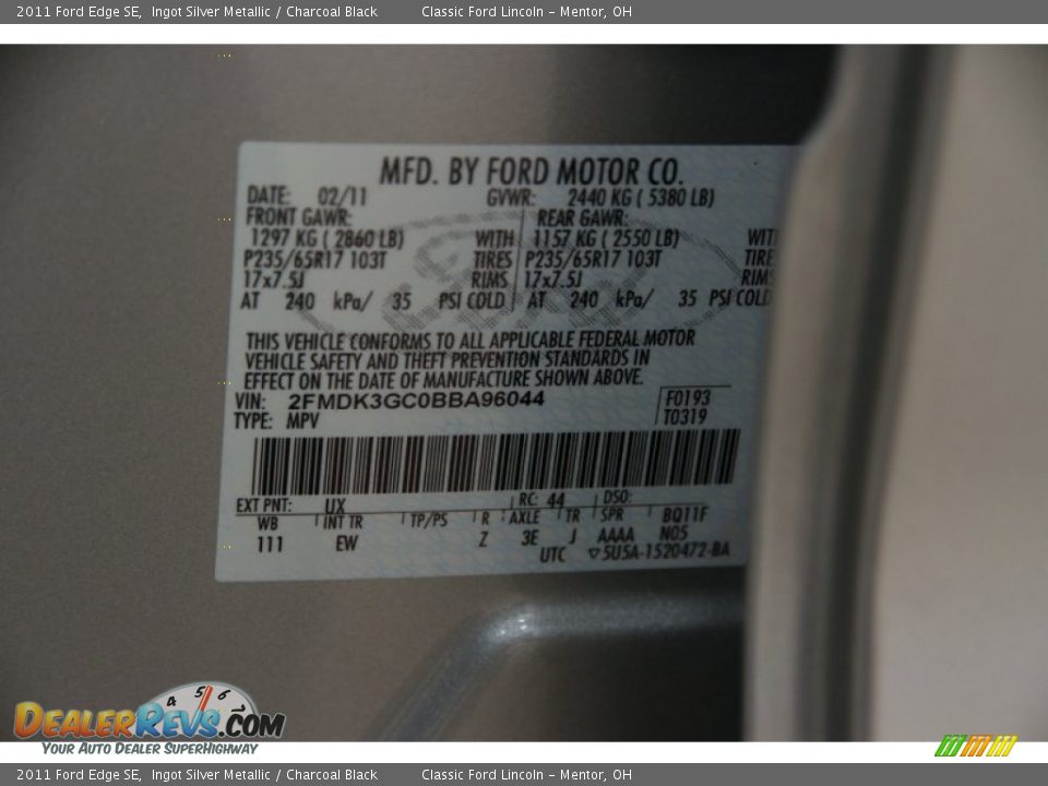 2011 Ford Edge SE Ingot Silver Metallic / Charcoal Black Photo #13