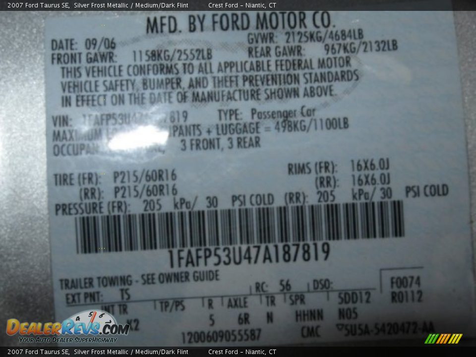2007 Ford Taurus SE Silver Frost Metallic / Medium/Dark Flint Photo #14