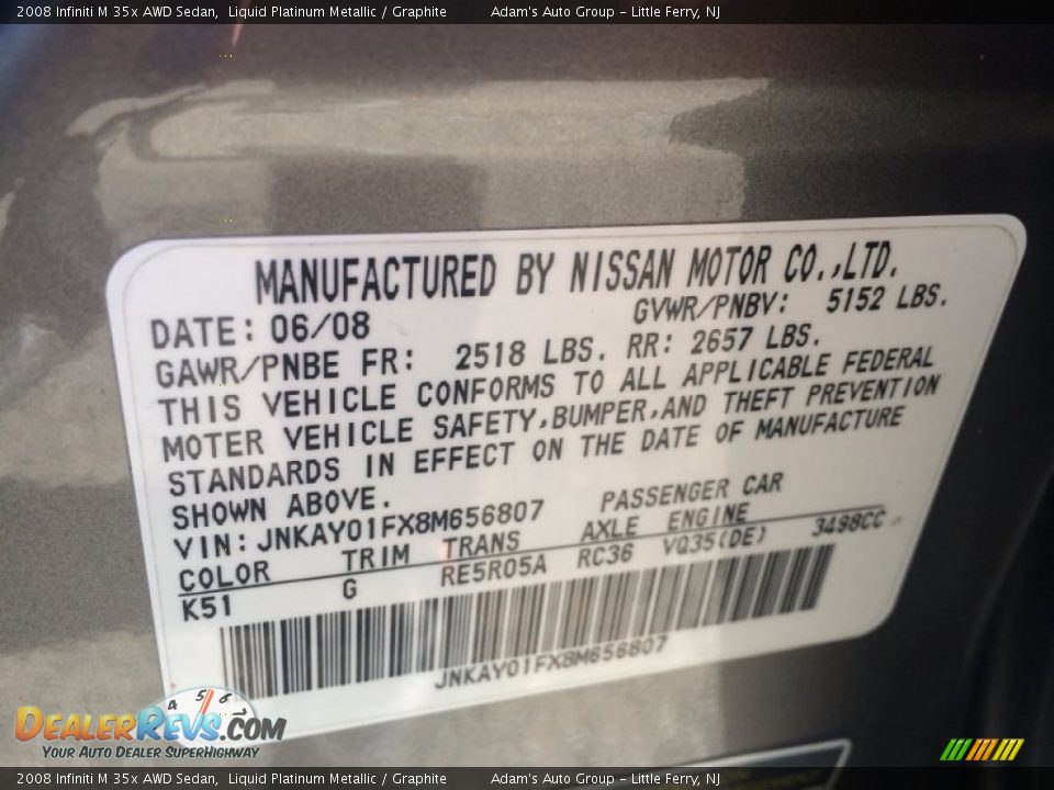 2008 Infiniti M 35x AWD Sedan Liquid Platinum Metallic / Graphite Photo #24