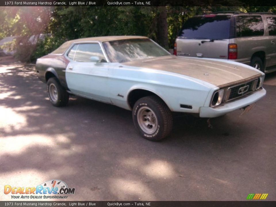 1973 Ford Mustang Hardtop Grande Light Blue / Blue Photo #2