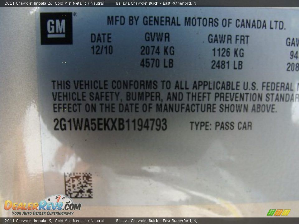 2011 Chevrolet Impala LS Gold Mist Metallic / Neutral Photo #15