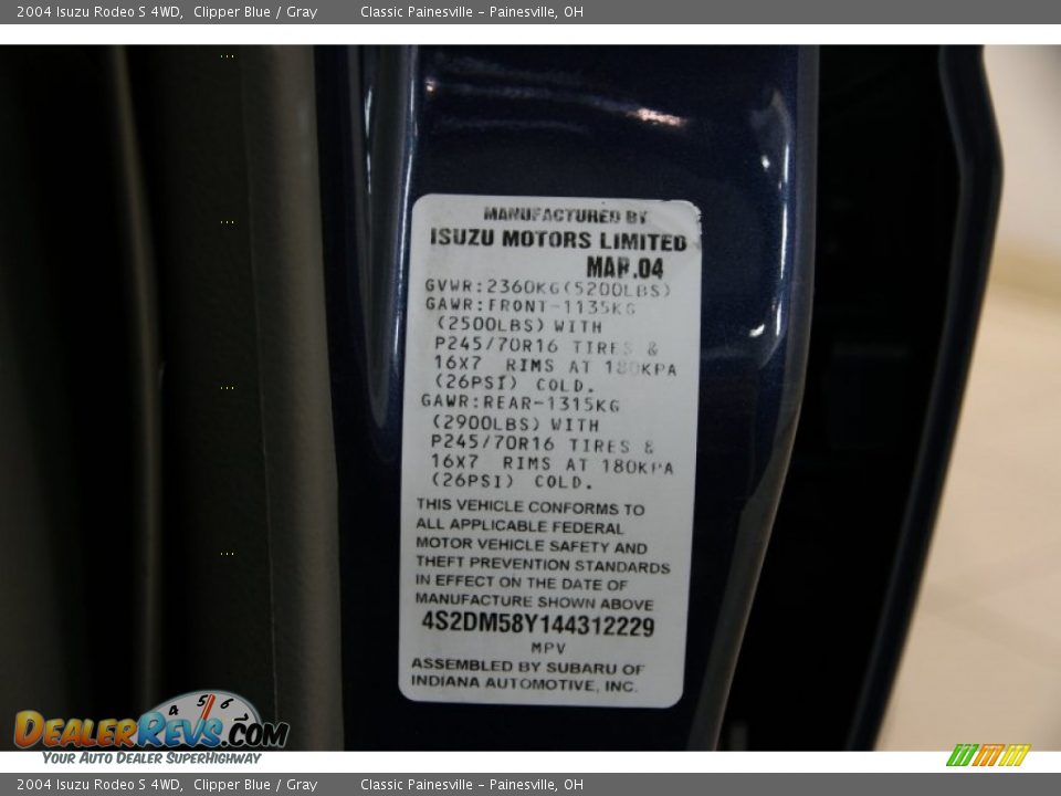 2004 Isuzu Rodeo S 4WD Clipper Blue / Gray Photo #19