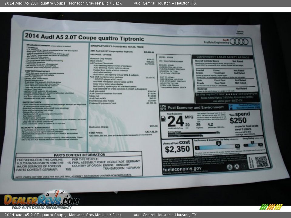 2014 Audi A5 2.0T quattro Coupe Monsoon Gray Metallic / Black Photo #9