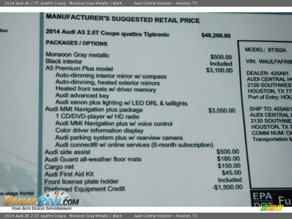 2014 Audi A5 2.0T quattro Coupe Monsoon Gray Metallic / Black Photo #12