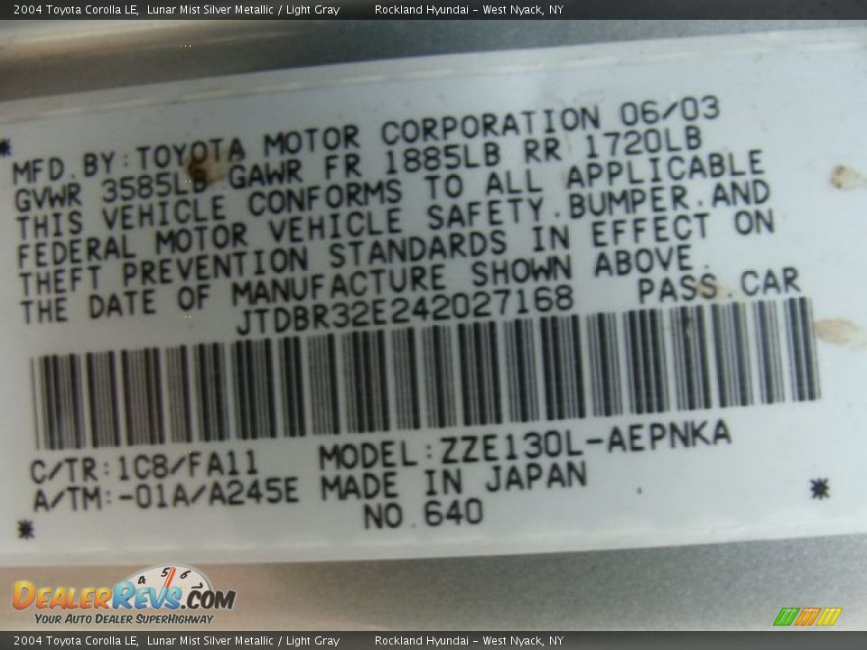 2004 Toyota Corolla LE Lunar Mist Silver Metallic / Light Gray Photo #27