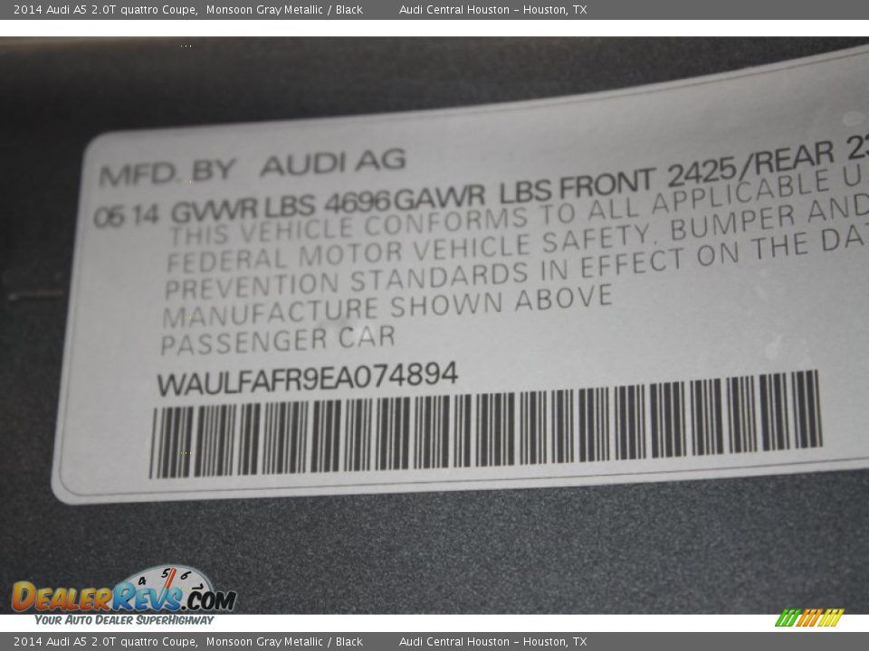 2014 Audi A5 2.0T quattro Coupe Monsoon Gray Metallic / Black Photo #35