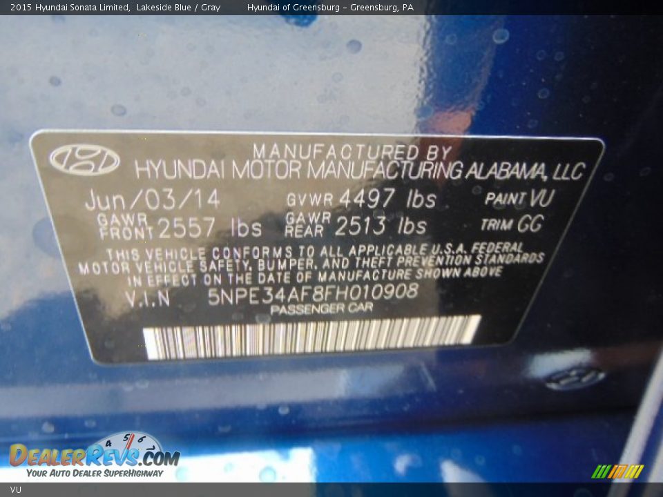Hyundai Color Code VU Lakeside Blue