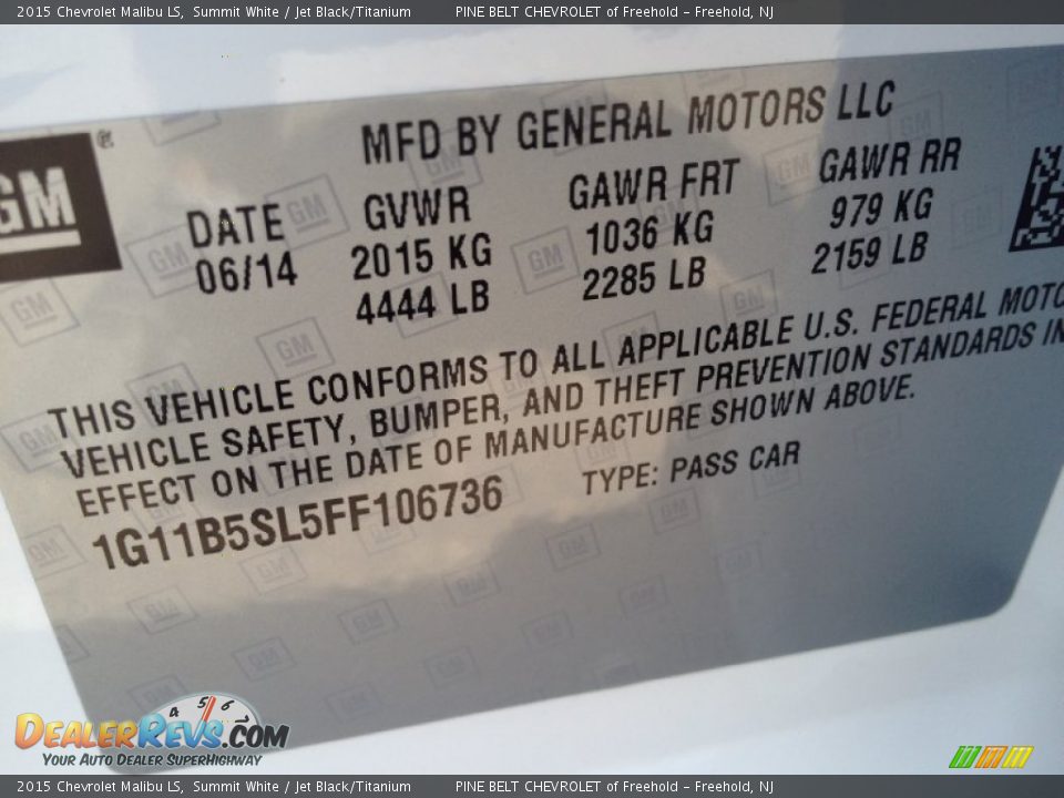 2015 Chevrolet Malibu LS Summit White / Jet Black/Titanium Photo #9