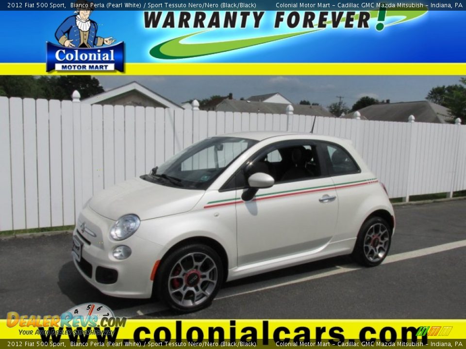 2012 Fiat 500 Sport Bianco Perla (Pearl White) / Sport Tessuto Nero/Nero (Black/Black) Photo #1