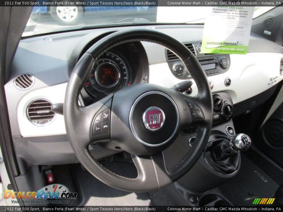 2012 Fiat 500 Sport Bianco Perla (Pearl White) / Sport Tessuto Nero/Nero (Black/Black) Photo #14