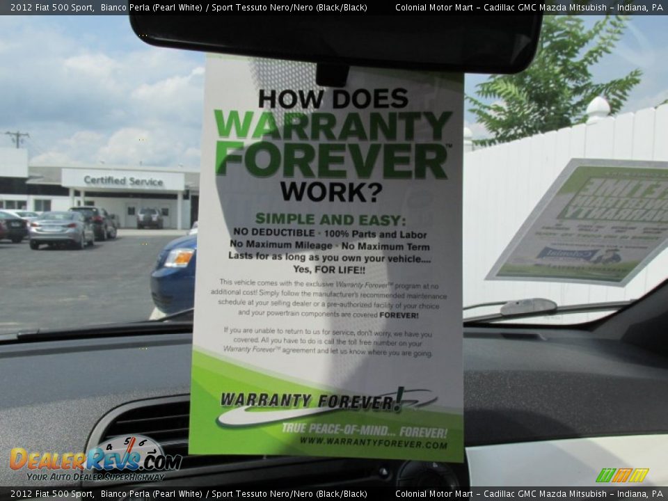 2012 Fiat 500 Sport Bianco Perla (Pearl White) / Sport Tessuto Nero/Nero (Black/Black) Photo #17