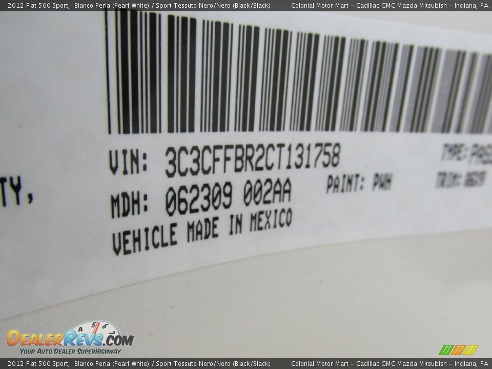 2012 Fiat 500 Sport Bianco Perla (Pearl White) / Sport Tessuto Nero/Nero (Black/Black) Photo #19
