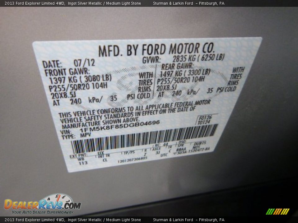 2013 Ford Explorer Limited 4WD Ingot Silver Metallic / Medium Light Stone Photo #18