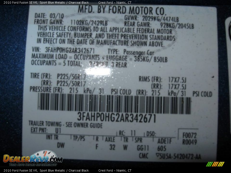 2010 Ford Fusion SE V6 Sport Blue Metallic / Charcoal Black Photo #15