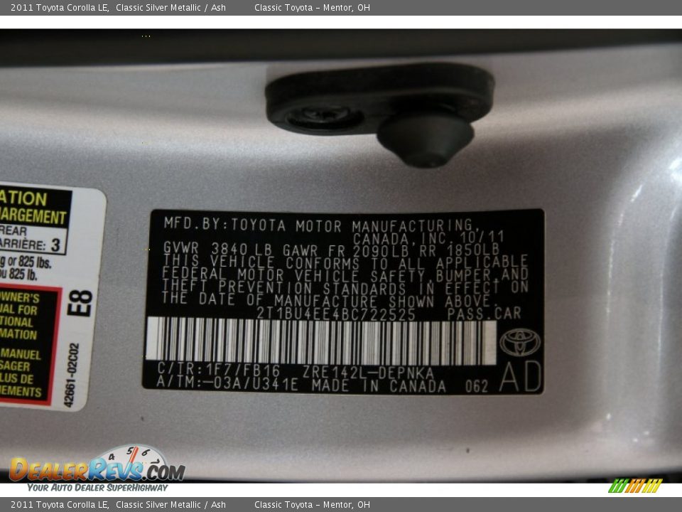 2011 Toyota Corolla LE Classic Silver Metallic / Ash Photo #19