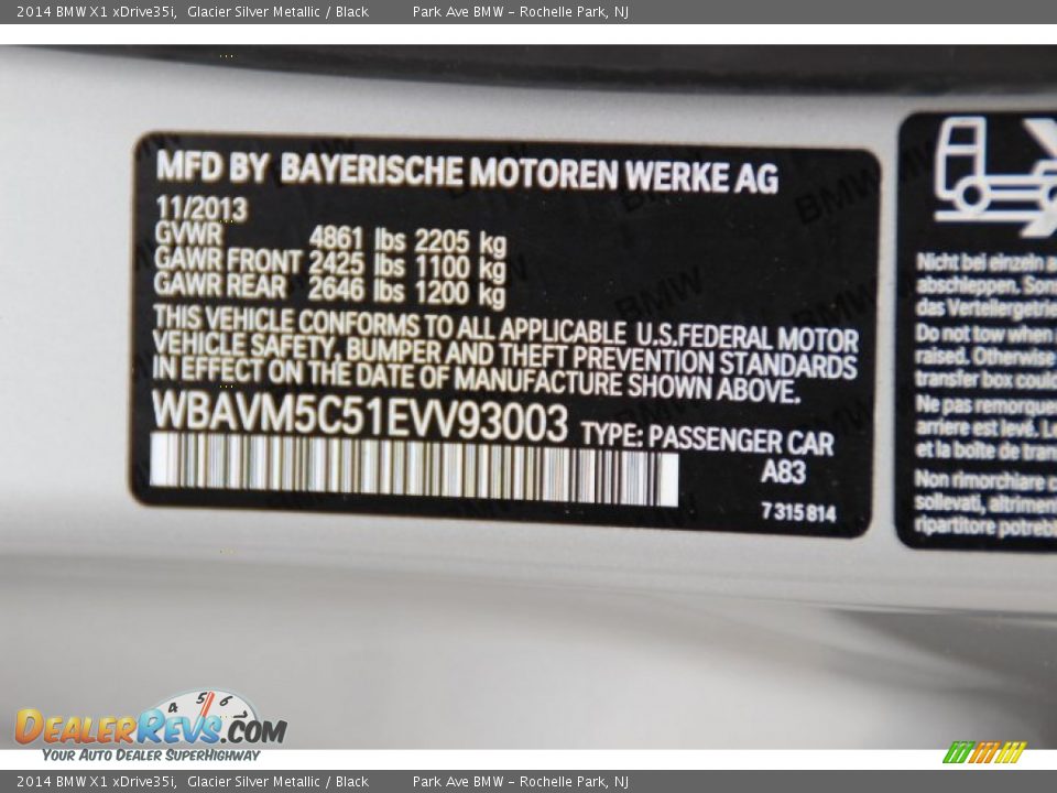 2014 BMW X1 xDrive35i Glacier Silver Metallic / Black Photo #33