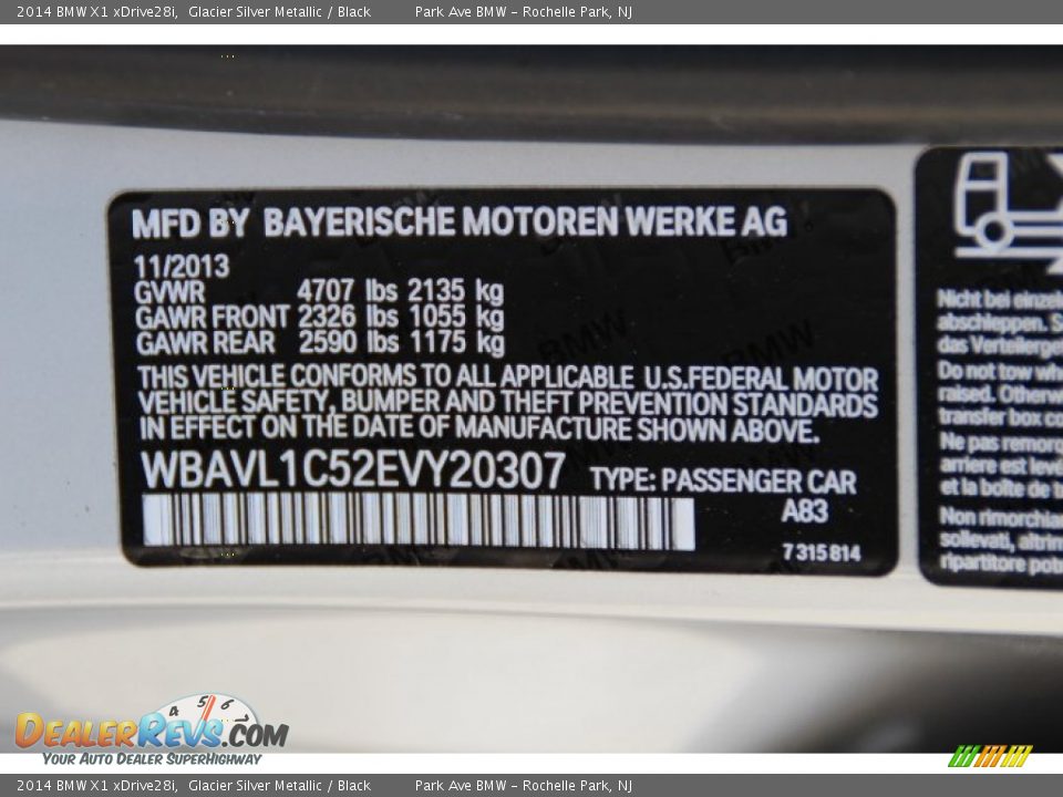 2014 BMW X1 xDrive28i Glacier Silver Metallic / Black Photo #33