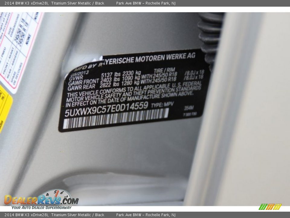 2014 BMW X3 xDrive28i Titanium Silver Metallic / Black Photo #33