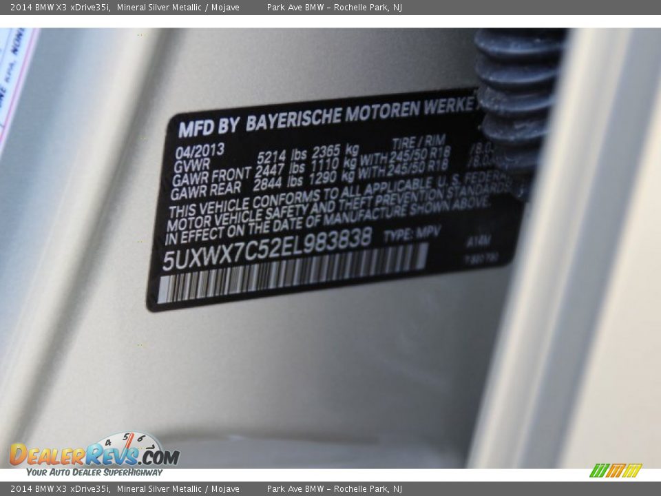 2014 BMW X3 xDrive35i Mineral Silver Metallic / Mojave Photo #33