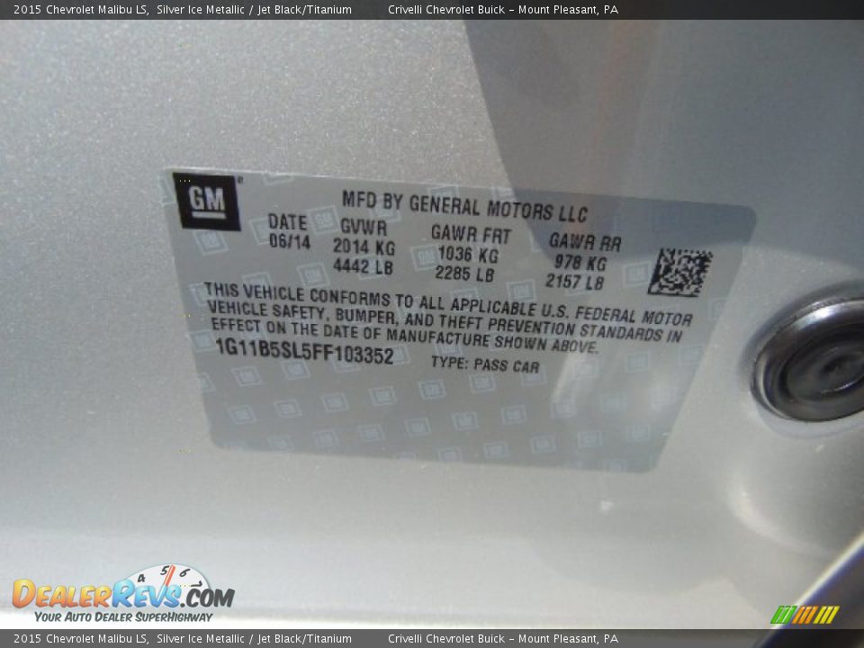 2015 Chevrolet Malibu LS Silver Ice Metallic / Jet Black/Titanium Photo #20