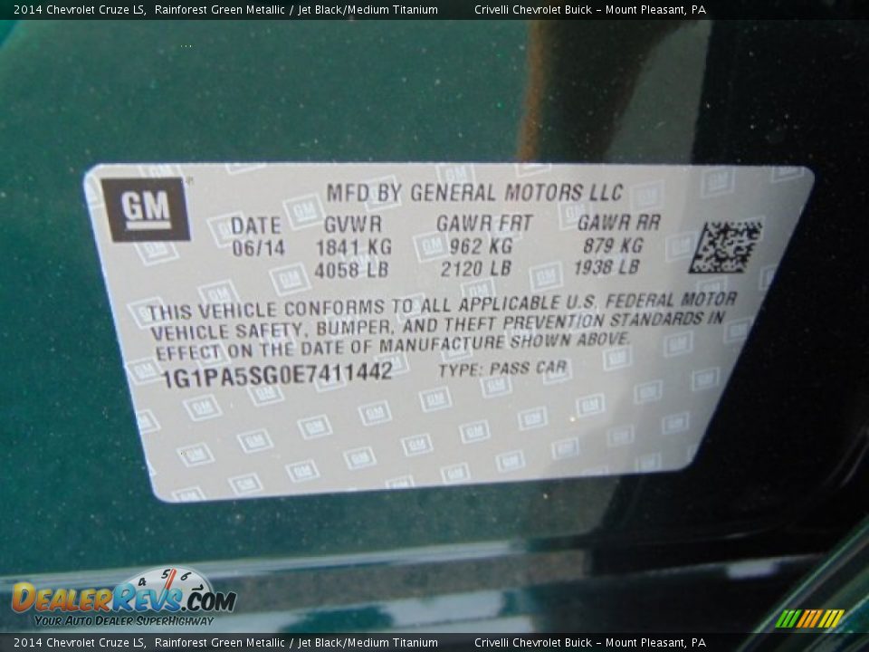 2014 Chevrolet Cruze LS Rainforest Green Metallic / Jet Black/Medium Titanium Photo #15