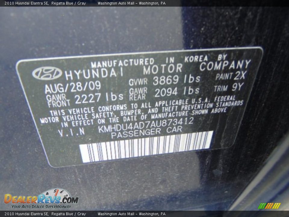 2010 Hyundai Elantra SE Regatta Blue / Gray Photo #19