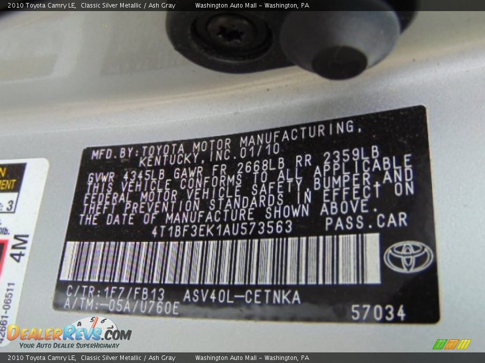 2010 Toyota Camry LE Classic Silver Metallic / Ash Gray Photo #19