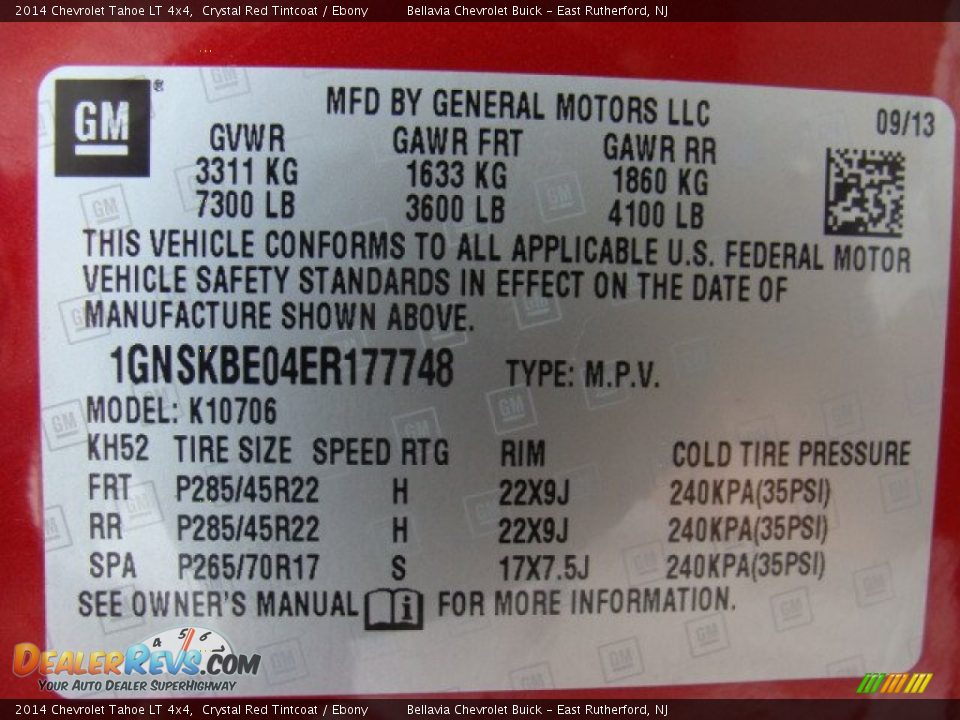 2014 Chevrolet Tahoe LT 4x4 Crystal Red Tintcoat / Ebony Photo #15