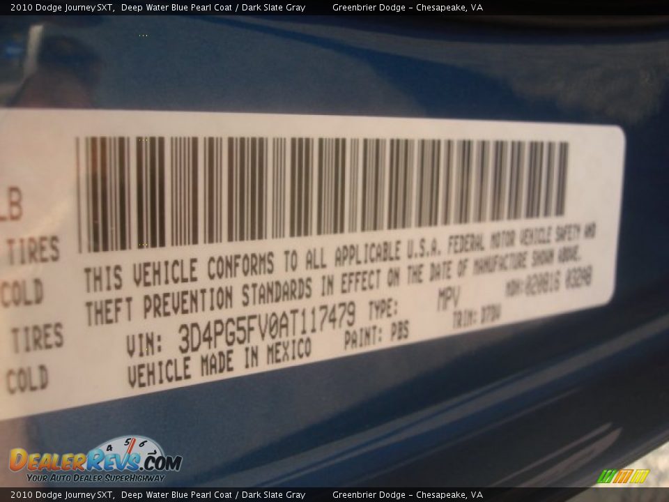 2010 Dodge Journey SXT Deep Water Blue Pearl Coat / Dark Slate Gray Photo #28