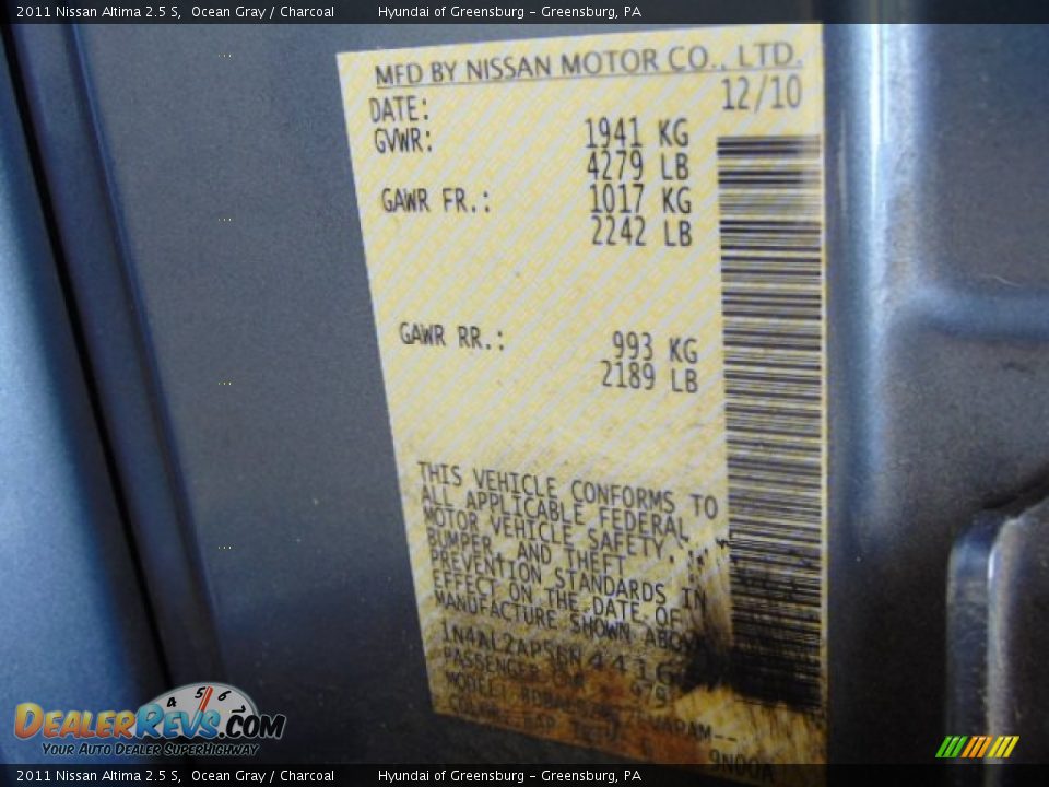 2011 Nissan Altima 2.5 S Ocean Gray / Charcoal Photo #24
