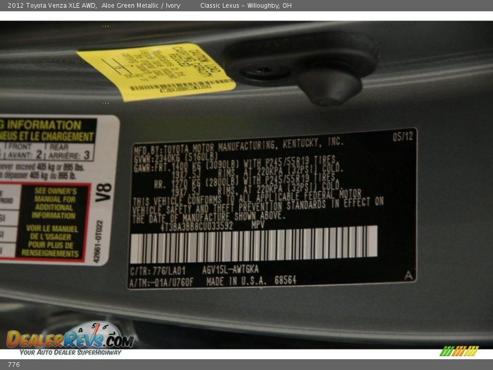 Toyota Color Code 776 Aloe Green Metallic