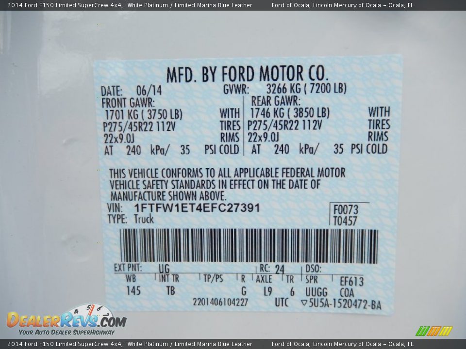 2014 Ford F150 Limited SuperCrew 4x4 White Platinum / Limited Marina Blue Leather Photo #13