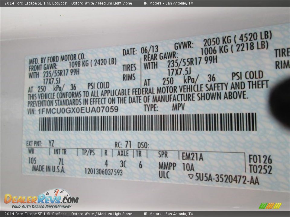 2014 Ford Escape SE 1.6L EcoBoost Oxford White / Medium Light Stone Photo #15