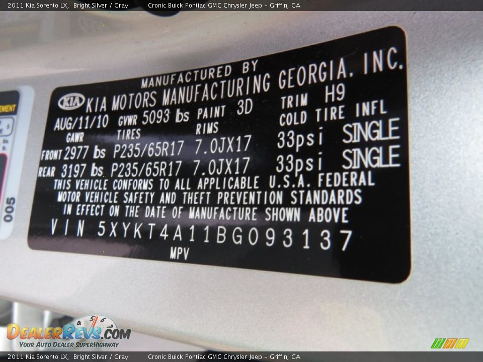 2011 Kia Sorento LX Bright Silver / Gray Photo #26