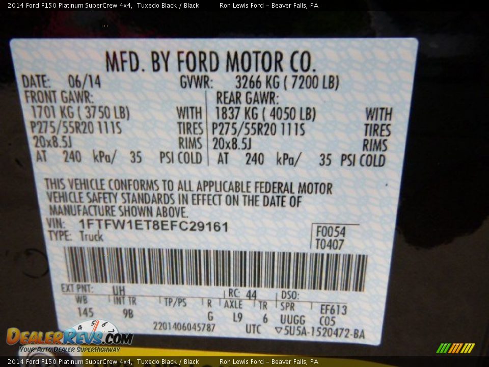 2014 Ford F150 Platinum SuperCrew 4x4 Tuxedo Black / Black Photo #20