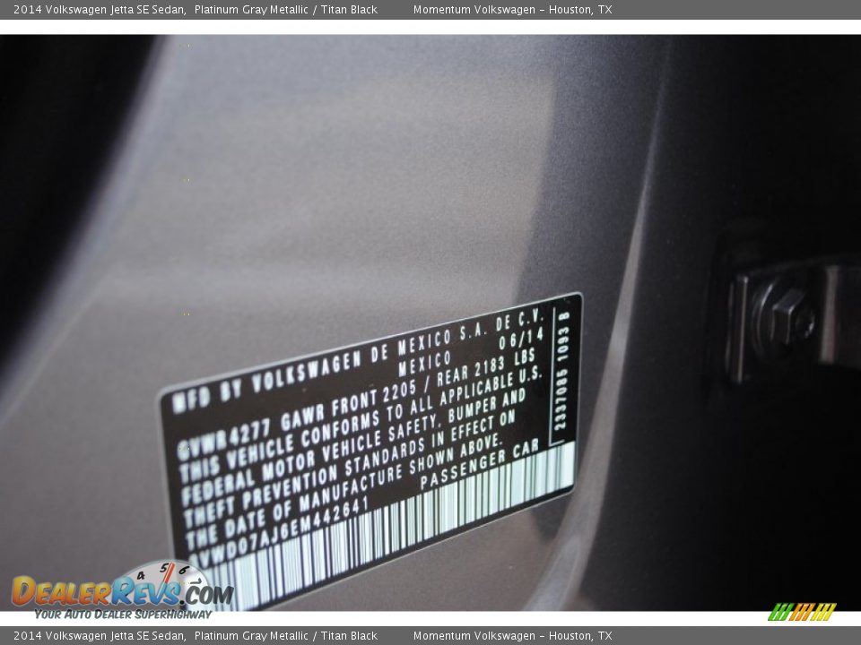 2014 Volkswagen Jetta SE Sedan Platinum Gray Metallic / Titan Black Photo #28