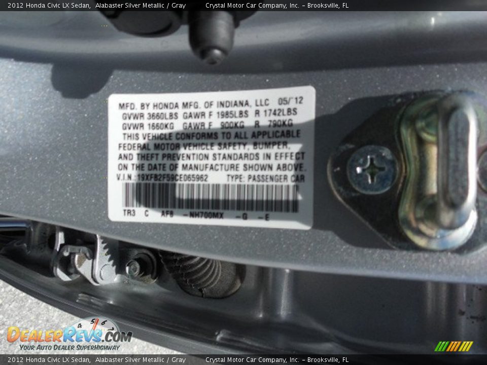 2012 Honda Civic LX Sedan Alabaster Silver Metallic / Gray Photo #22
