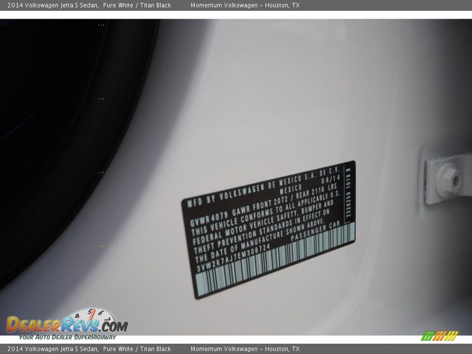 2014 Volkswagen Jetta S Sedan Pure White / Titan Black Photo #28