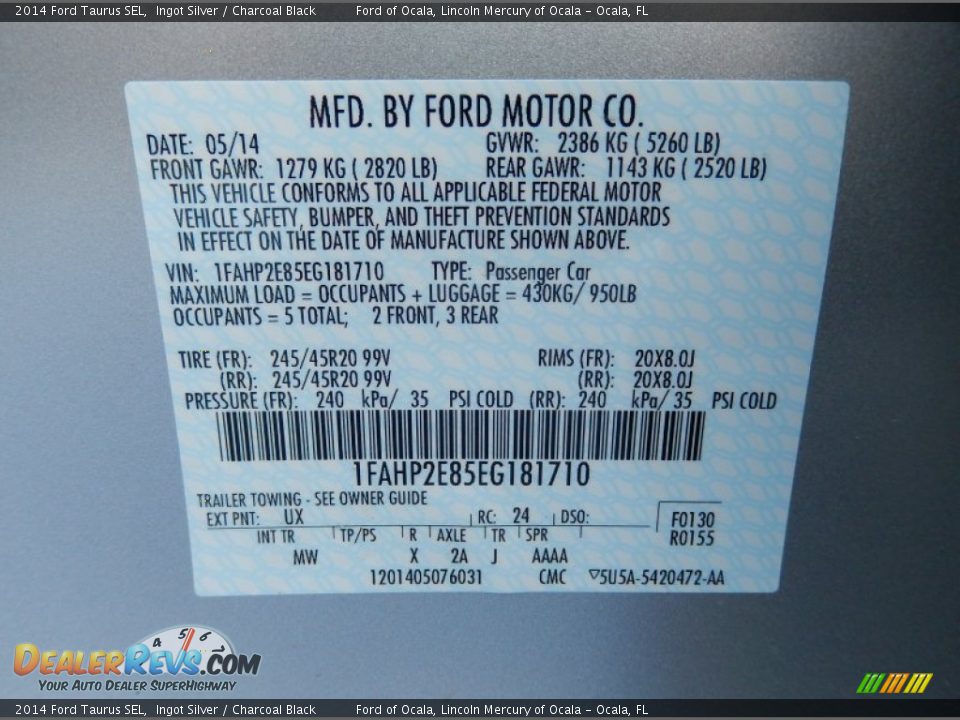2014 Ford Taurus SEL Ingot Silver / Charcoal Black Photo #12